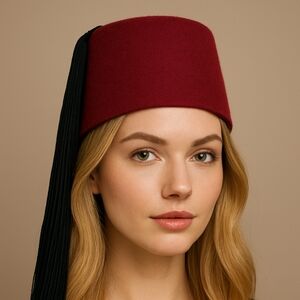 Burgundy Fez With Black Tassel, Adult Size